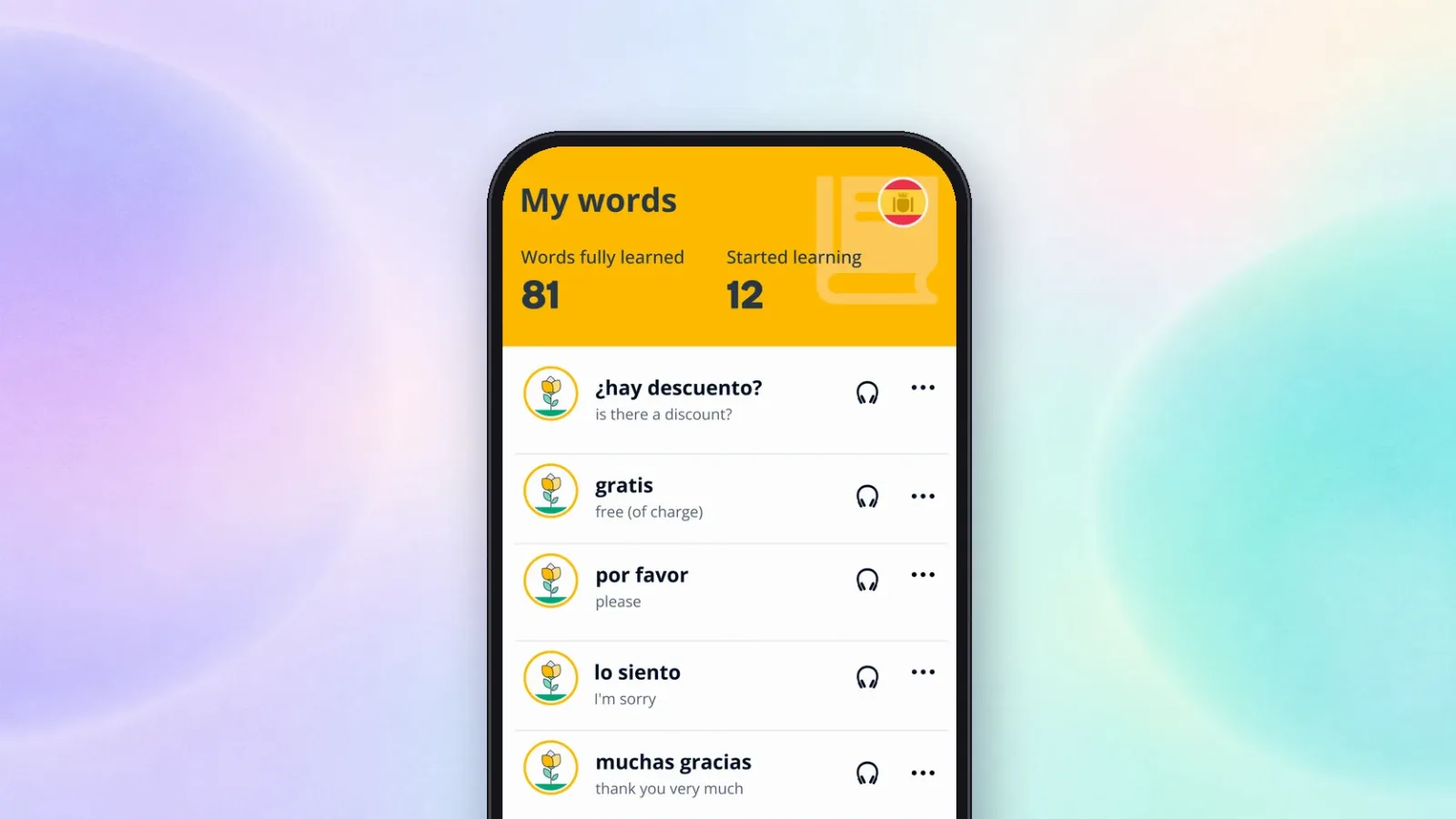 Memrise: список «My words» с испанскими фразами и переводами