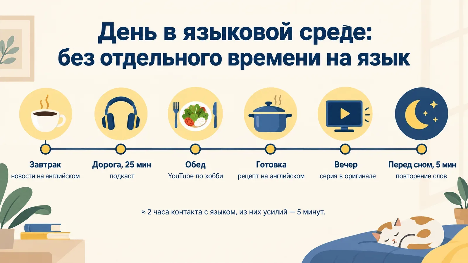 День в языковой среде без отдельного времени на язык