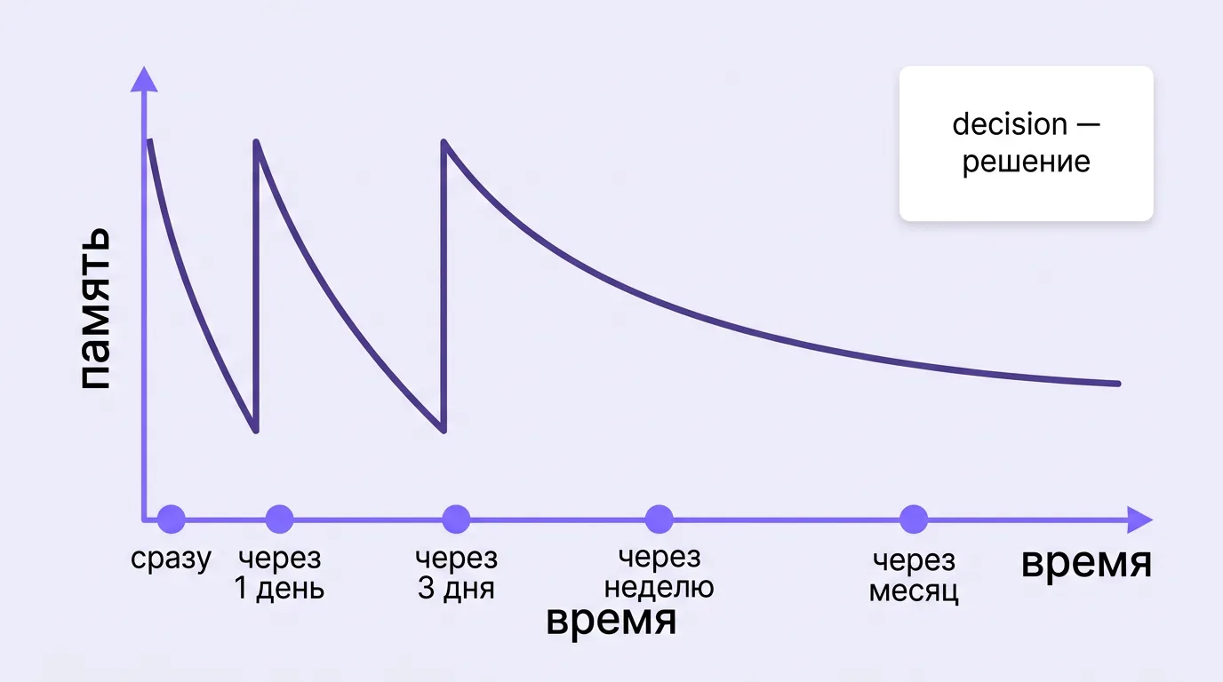 Кривая забывания и точки интервальных повторений