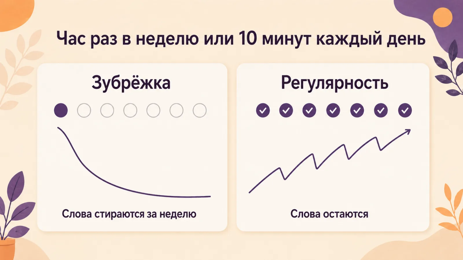 Час раз в неделю против 10 минут каждый день: зубрёжка и регулярность