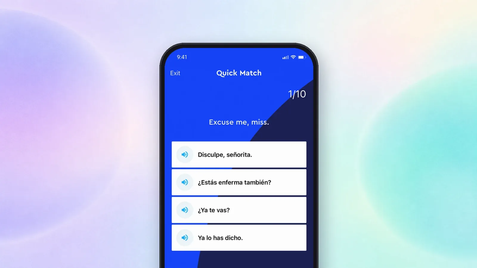 Pimsleur: упражнение Quick Match с испанскими фразами